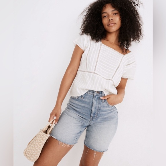 MADEWELL High-Rise Mid-Length Denim Shorts Woodvale Wash TENCEL Denim Edition 26 - Picture 1 of 9